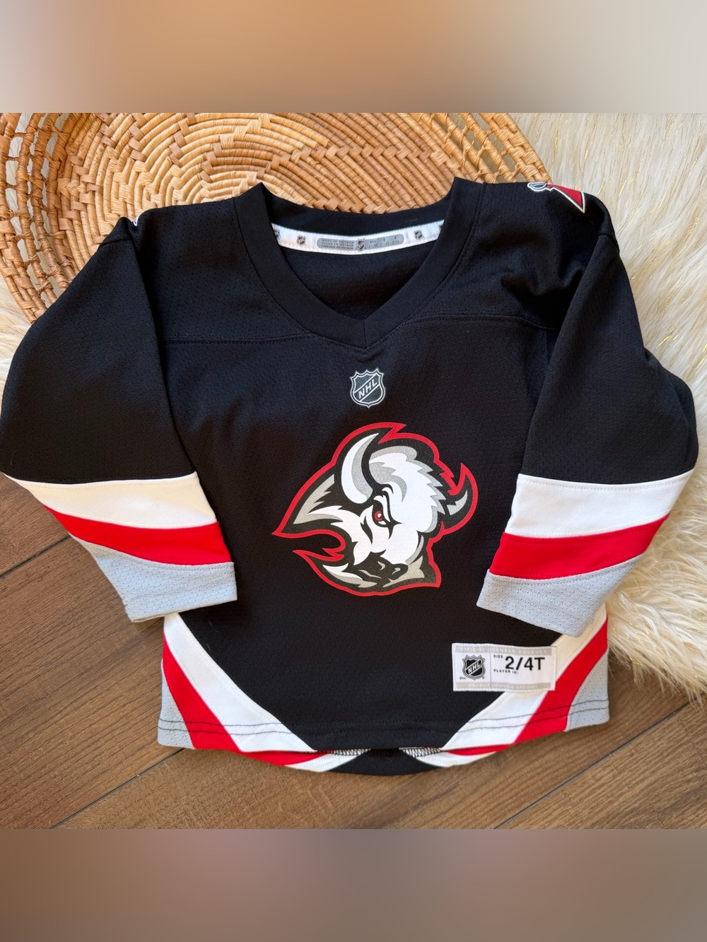 NHL CCM Buffalo Sabres Goat Head Skinner Hockey Blue Jersey Youth Size 2-4T